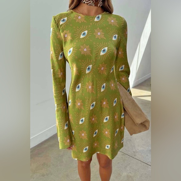 NWT Never Fully Dressed Khaki Eye Mini Soho Dress - Picture 2 of 6